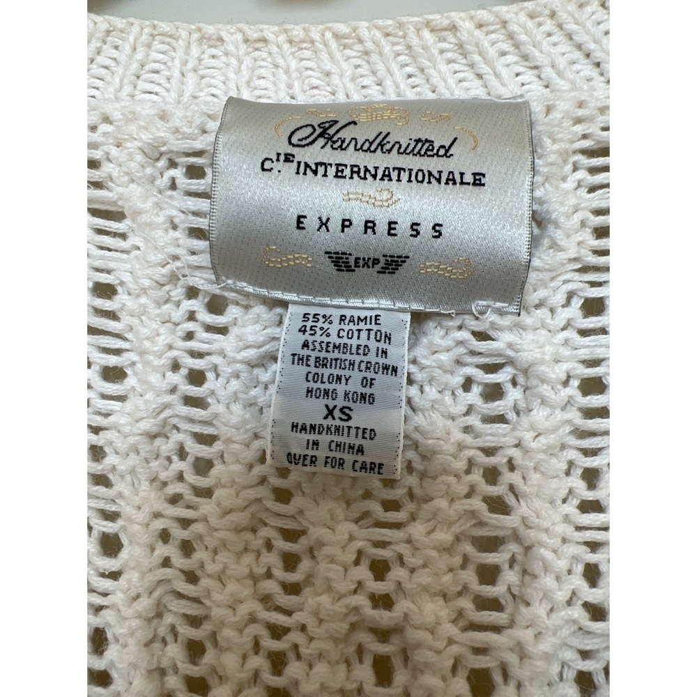 Chunky VINTAGE WHITE CABLE HAND-KNITTED INTERNATIONALE EXPRESS SWEATER - SIZE XS - Picture 5 of 5